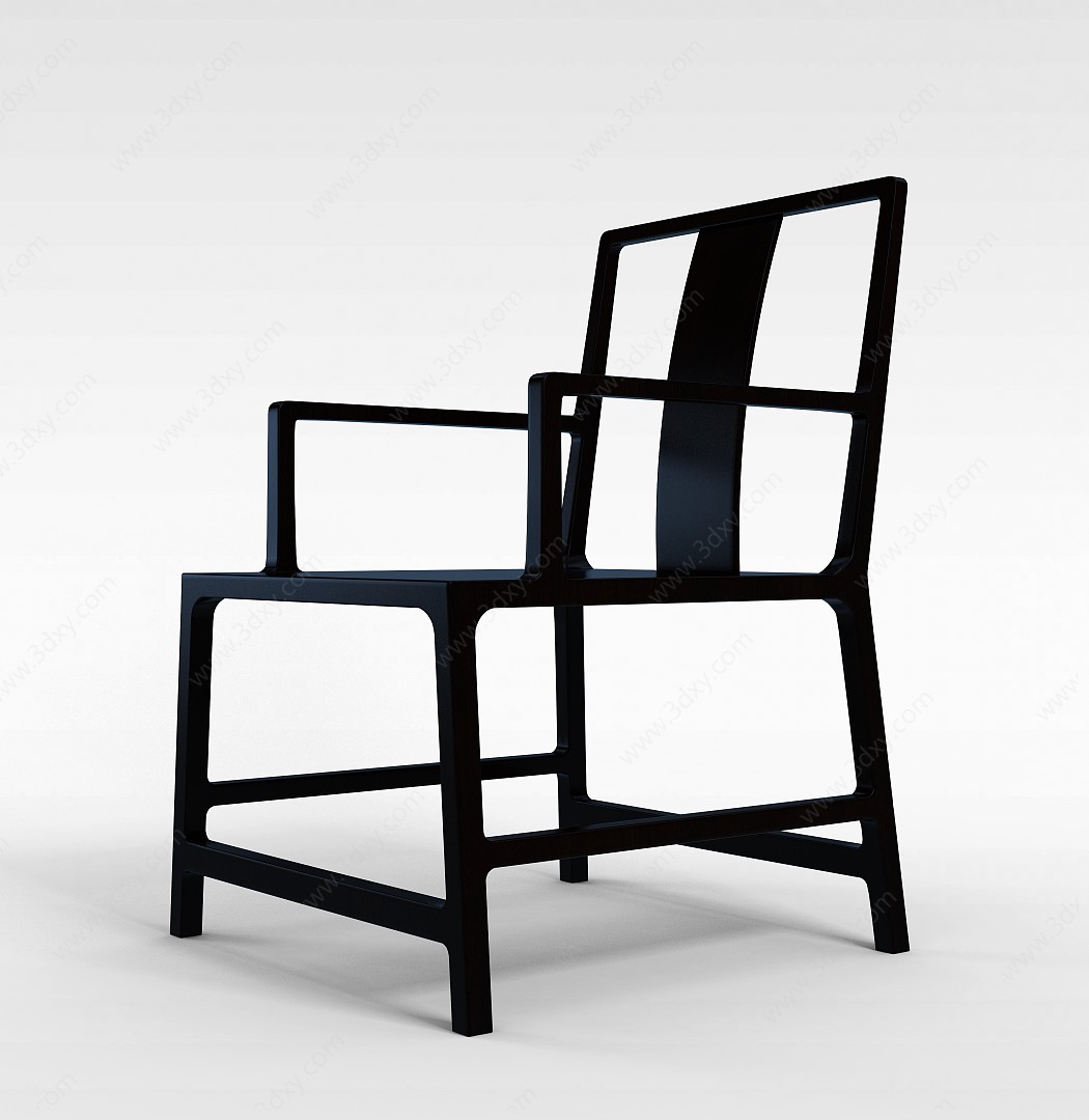 黑色中式实木座椅3D模型
