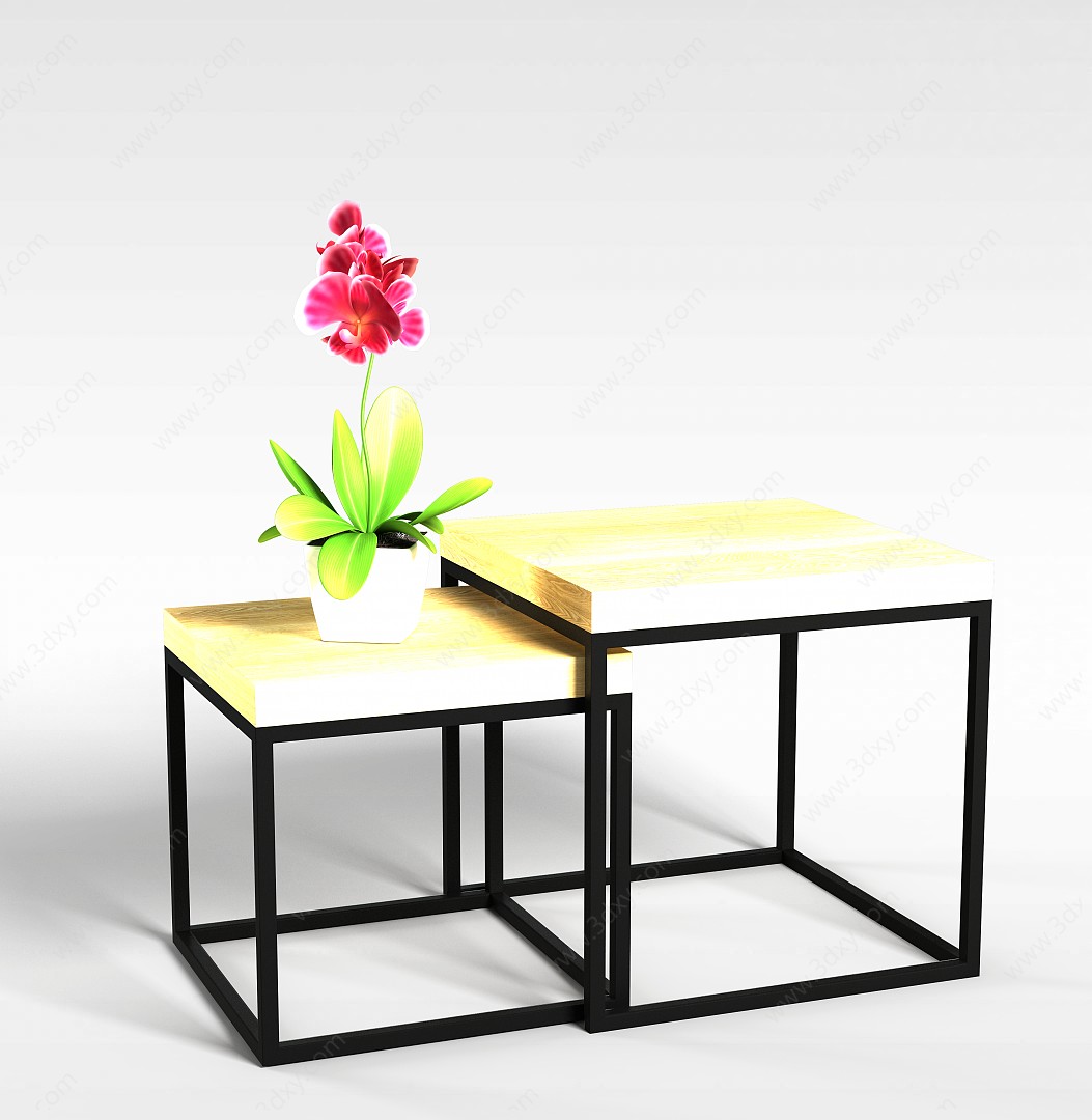 中式实木桌边几3D模型