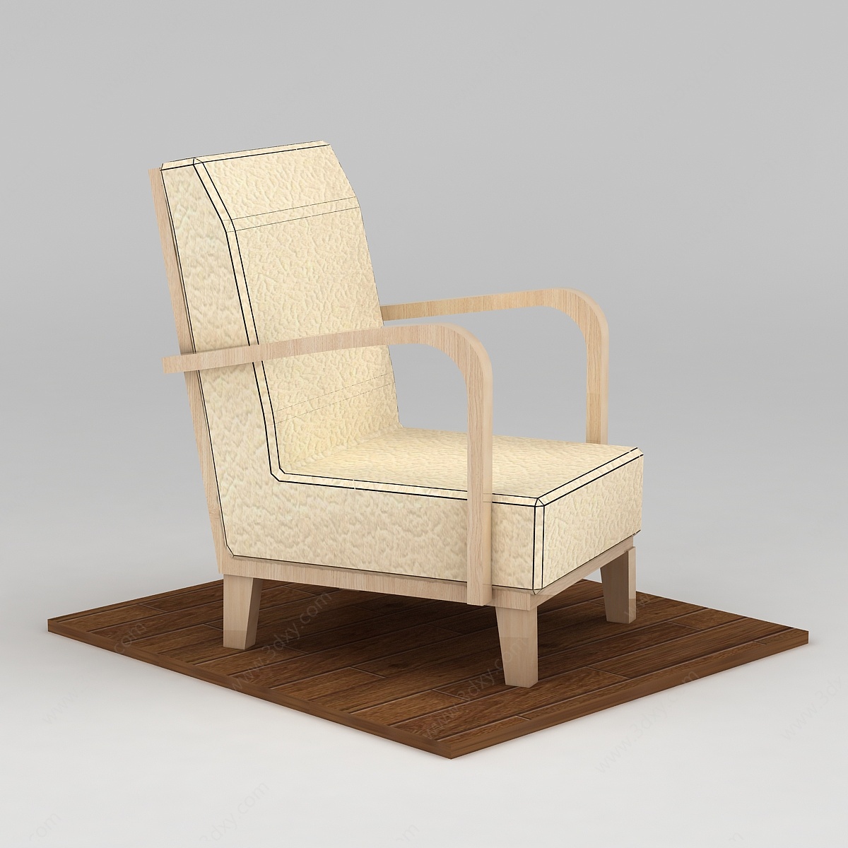 亚光白橡木皮质简约沙发椅3D模型
