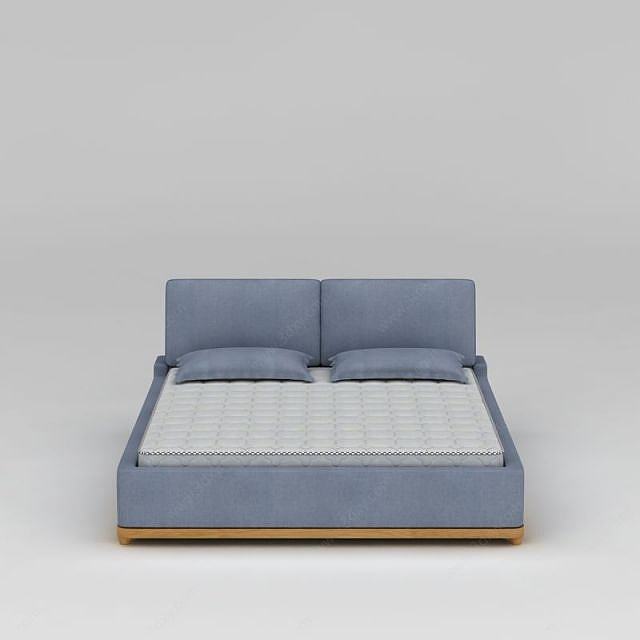 现代蓝色布艺双人床3D模型