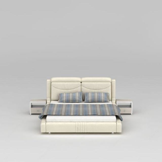 现代米色软包双人床3D模型