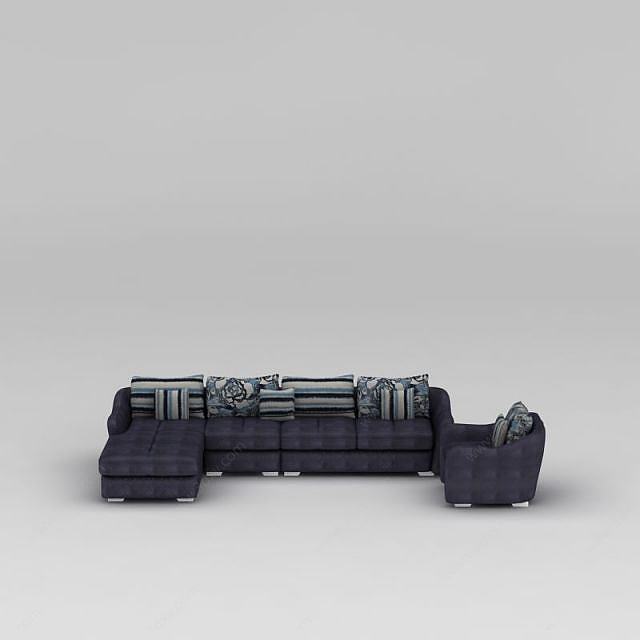 现代蓝色布艺组合沙发3D模型