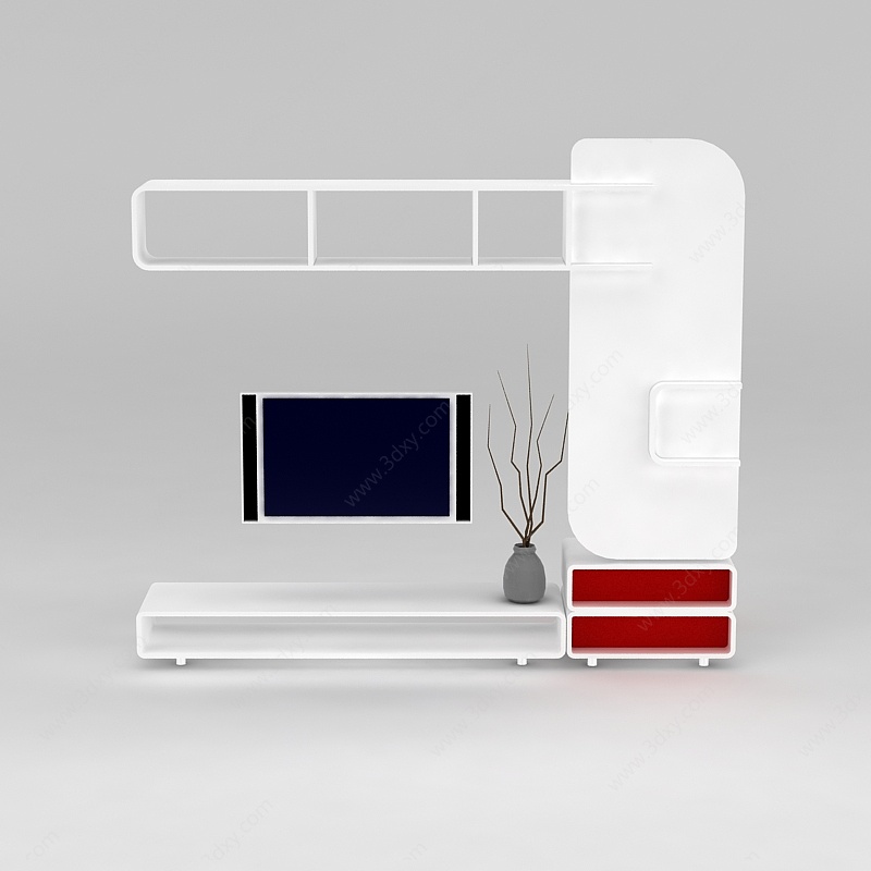 现代白色实木电视柜3D模型