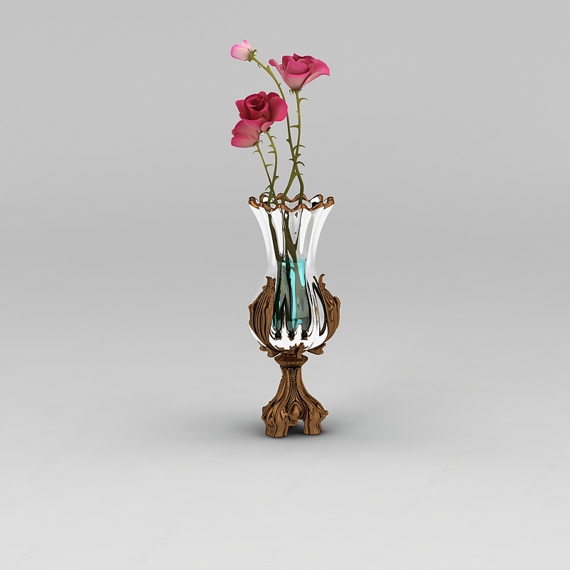 精品欧式花瓶插花摆件3D模型