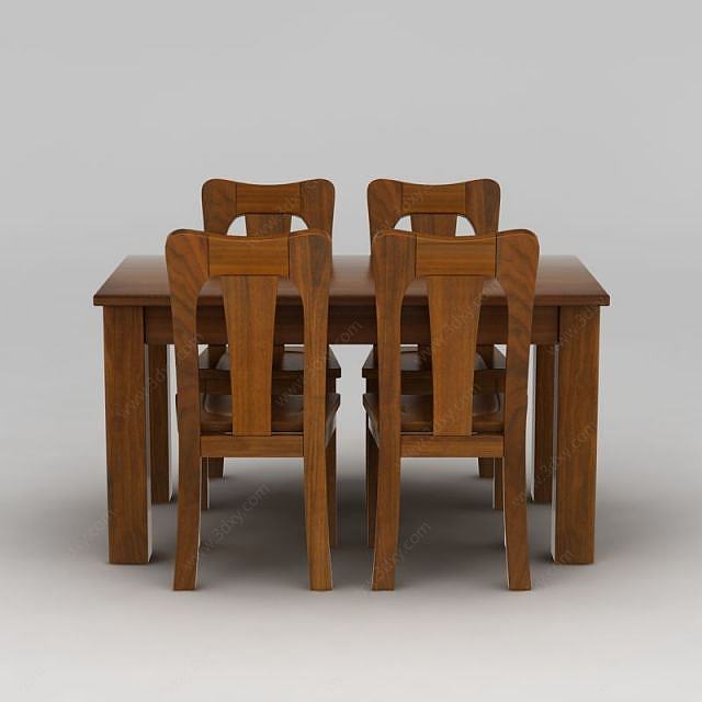 中式餐桌餐椅组合3D模型