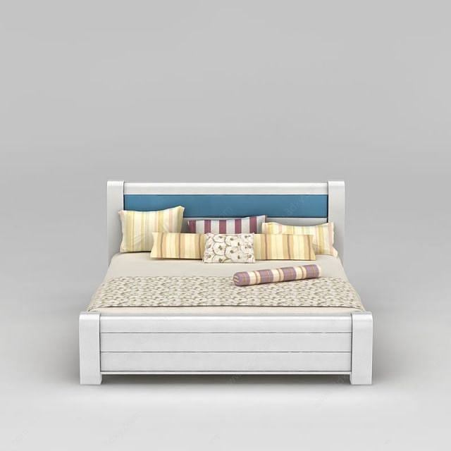 现代白色木板双人床3D模型
