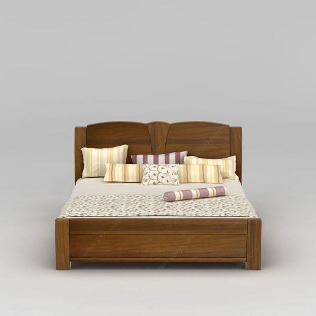 简约木板双人床3D模型