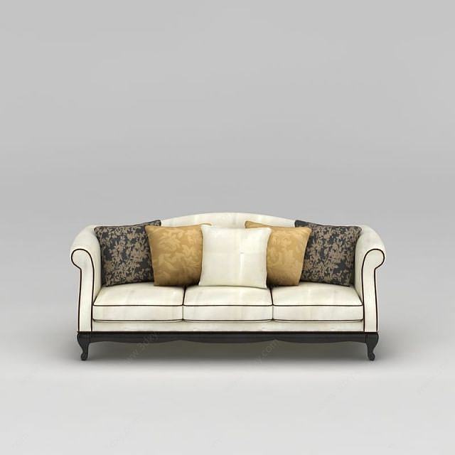 现代白色布艺三人沙发3D模型