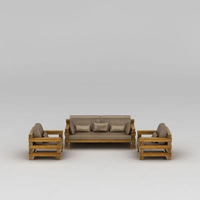 现代实木组合沙发3D模型