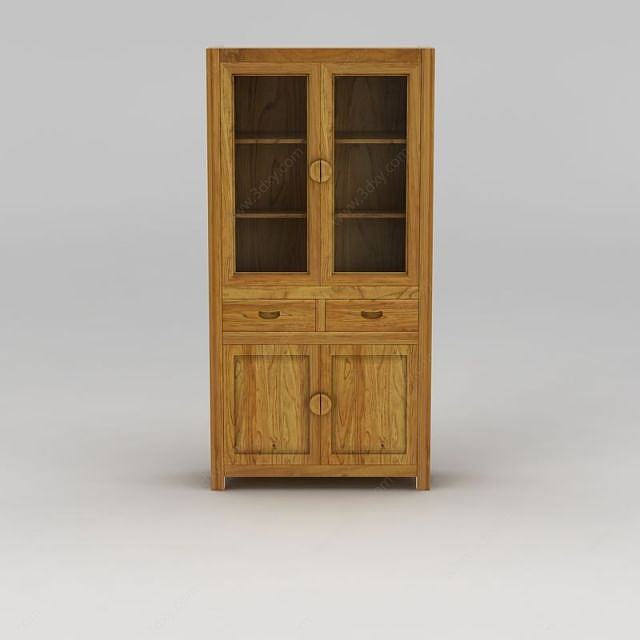中式简约实木书柜3D模型
