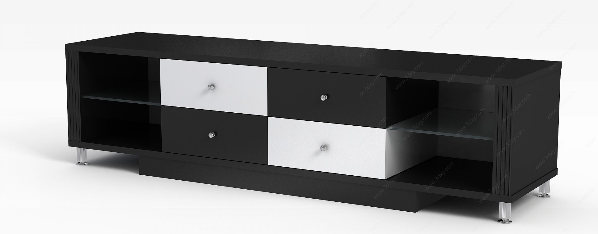 现代黑白拼色实木电视柜3D模型