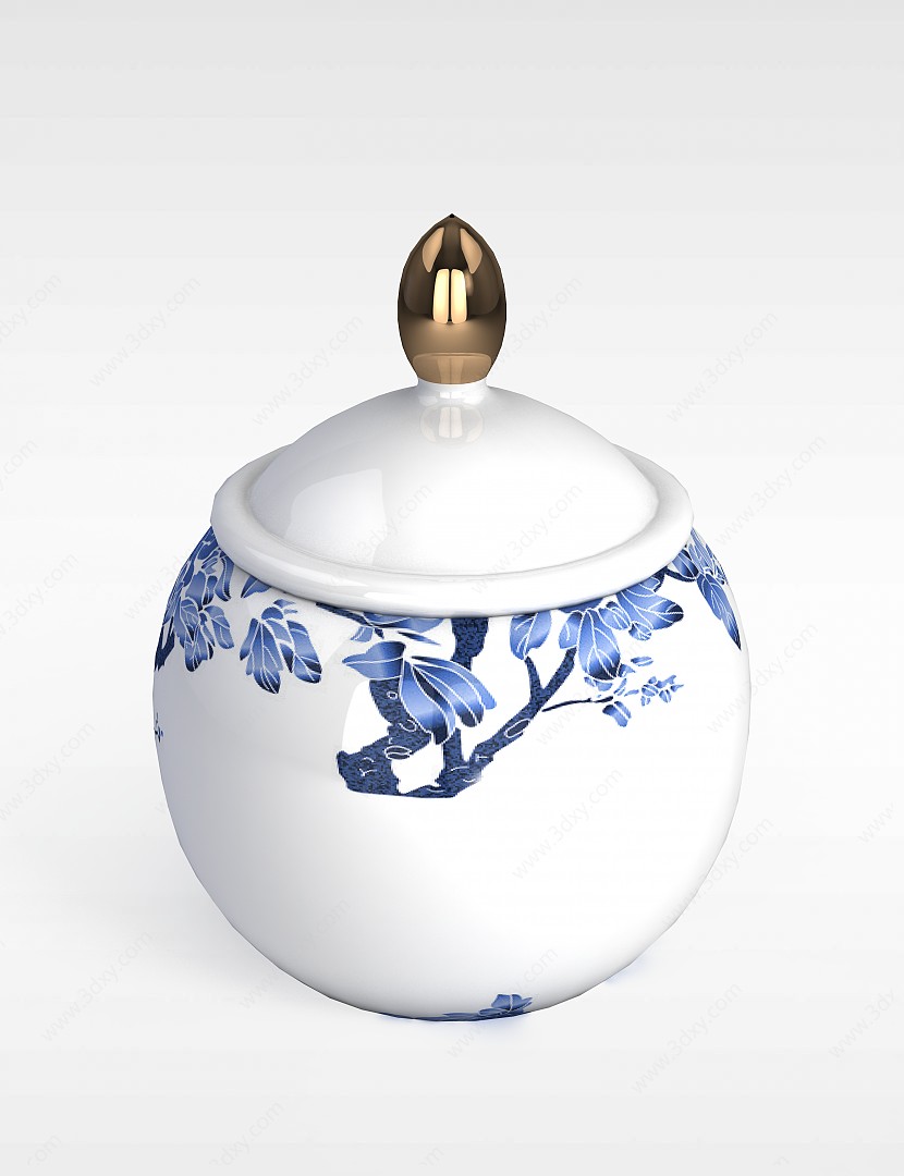 中式青花瓷糖罐3D模型