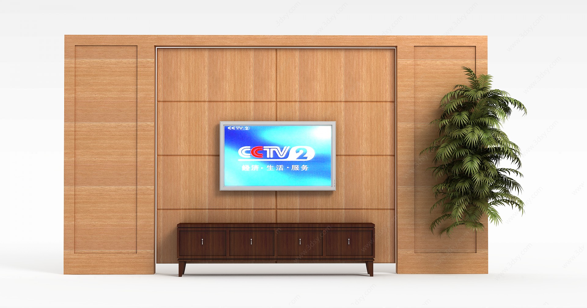 现代实木电视柜背景墙3D模型
