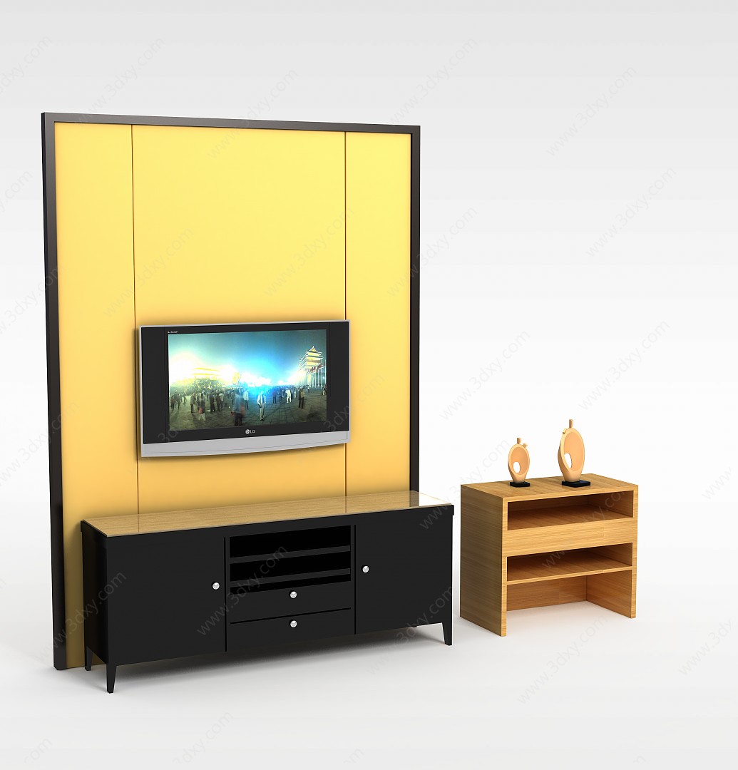 现代电视背景墙电视柜3D模型