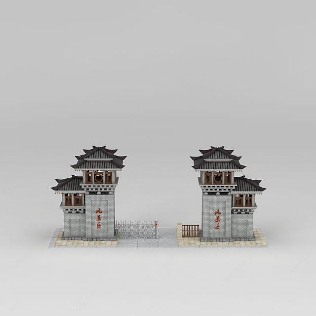 中式景区大门3D模型