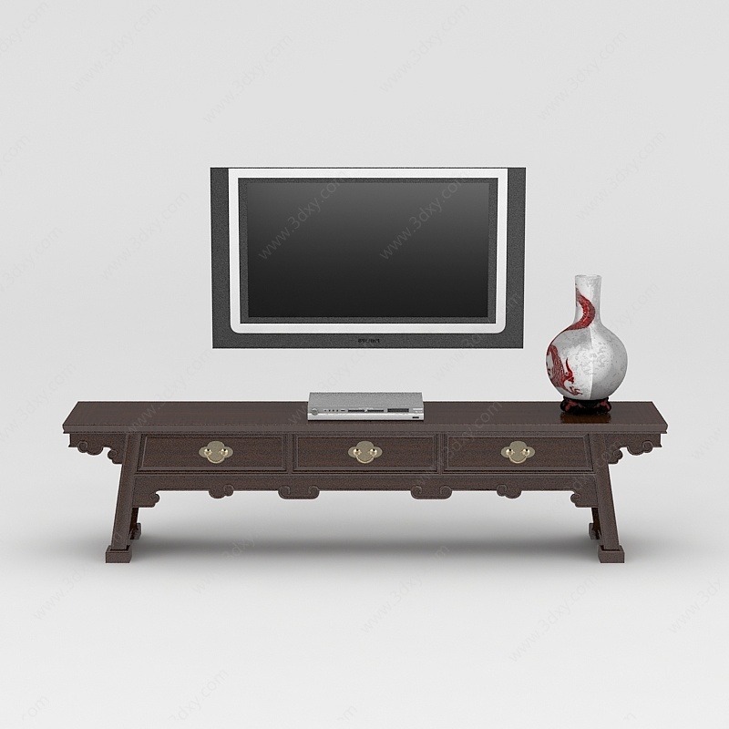 现代中式实木电视柜3D模型
