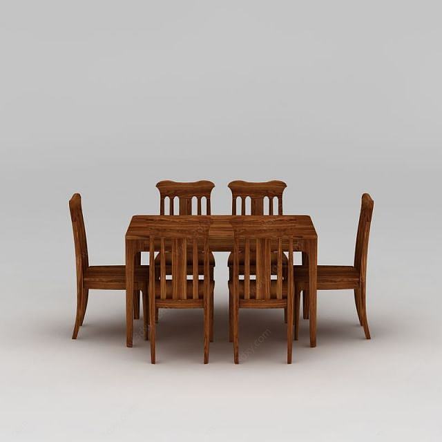 现代实木家居餐桌椅3D模型