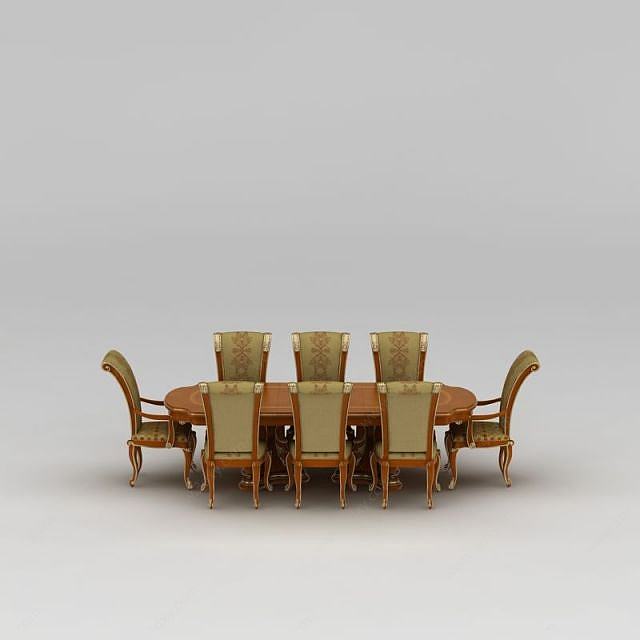 欧式多人餐桌餐椅3D模型