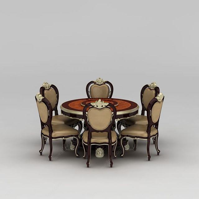 欧式圆形餐桌餐椅3D模型