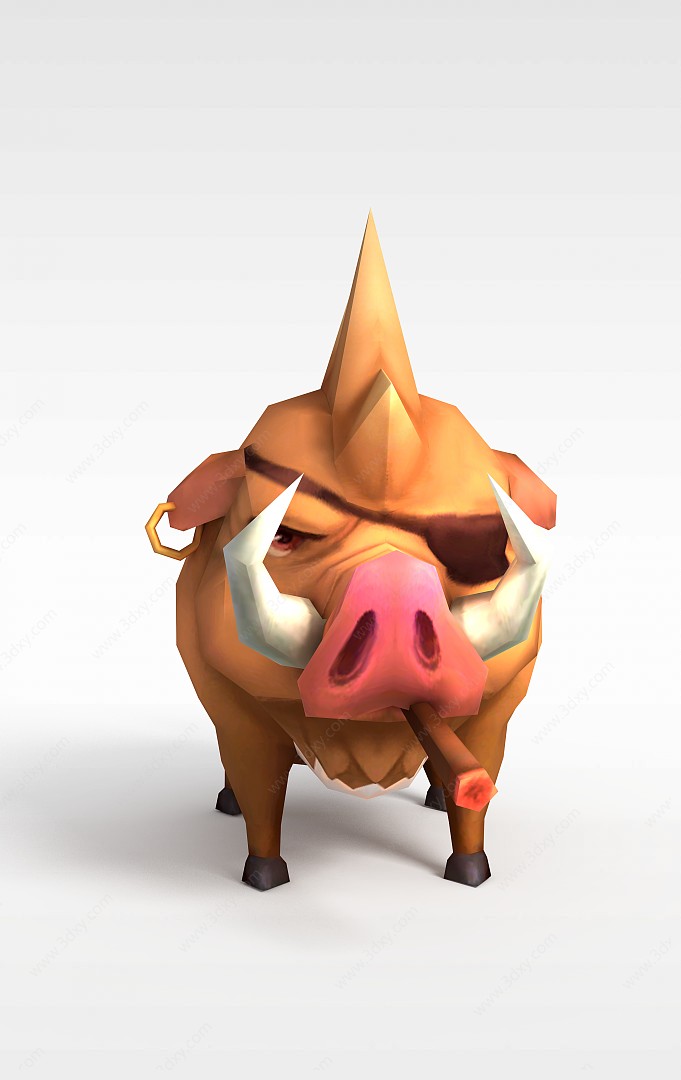 Q版小鱼儿与花无缺游戏角色动物牛3D模型