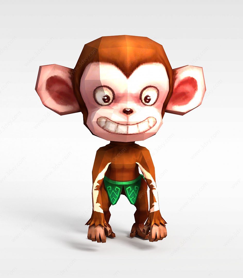 Q版小鱼儿与花无缺游戏角色动物小猴子3D模型