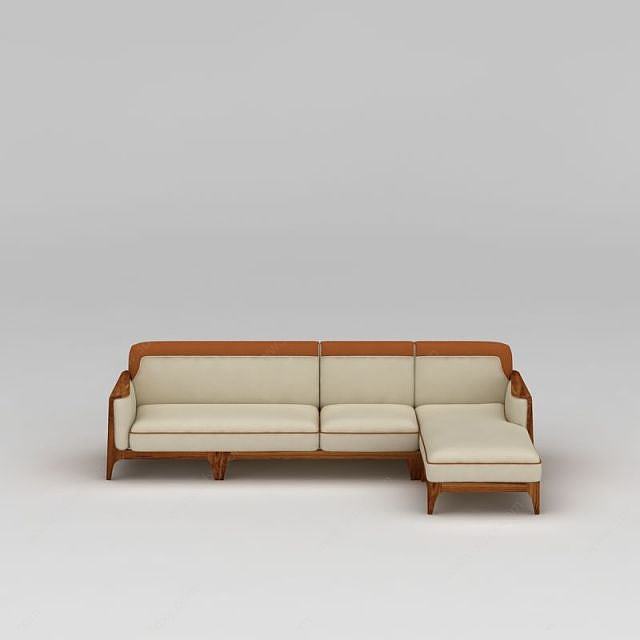 现代实木转角沙发3D模型