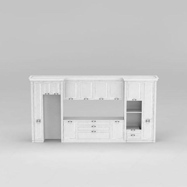 美式白色整体橱柜3D模型