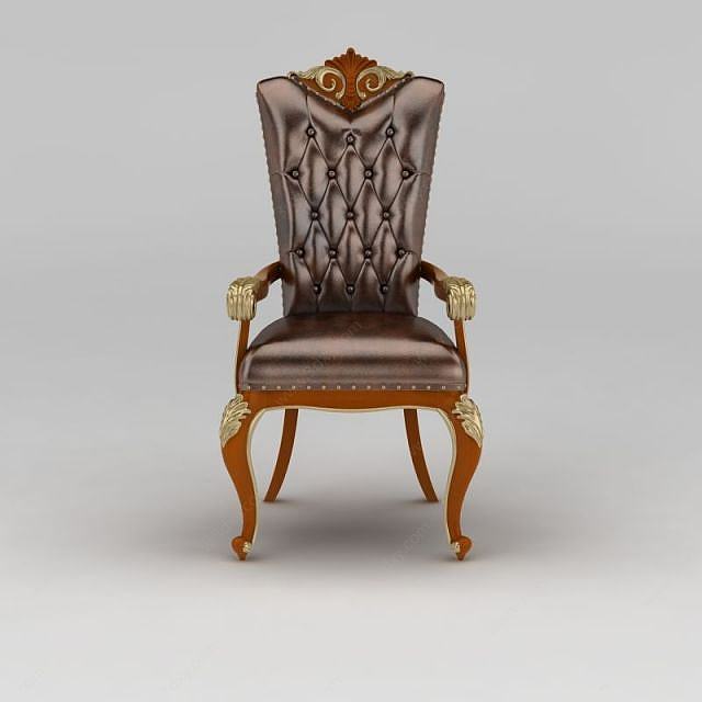 欧式实木皮质书椅3D模型
