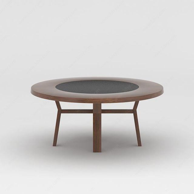 现代圆形实木餐桌3D模型
