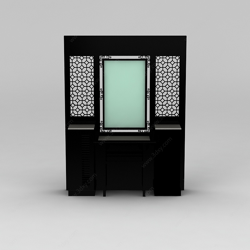 中式黑色实木玄关柜3D模型
