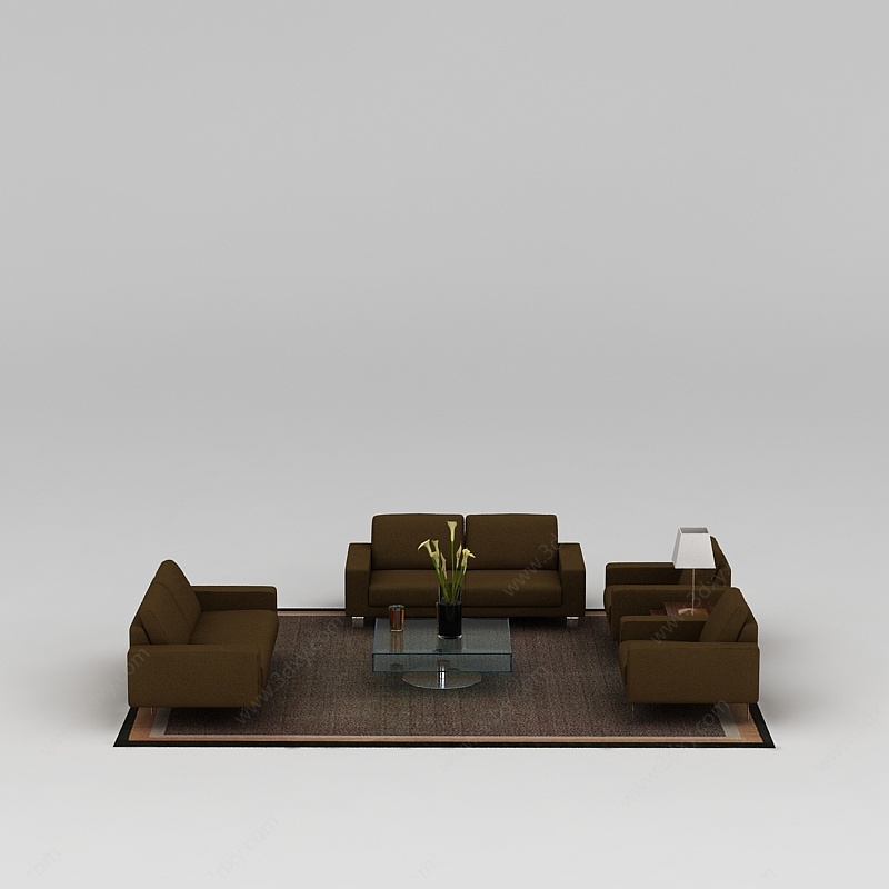 现代绿色布艺组合沙发3D模型