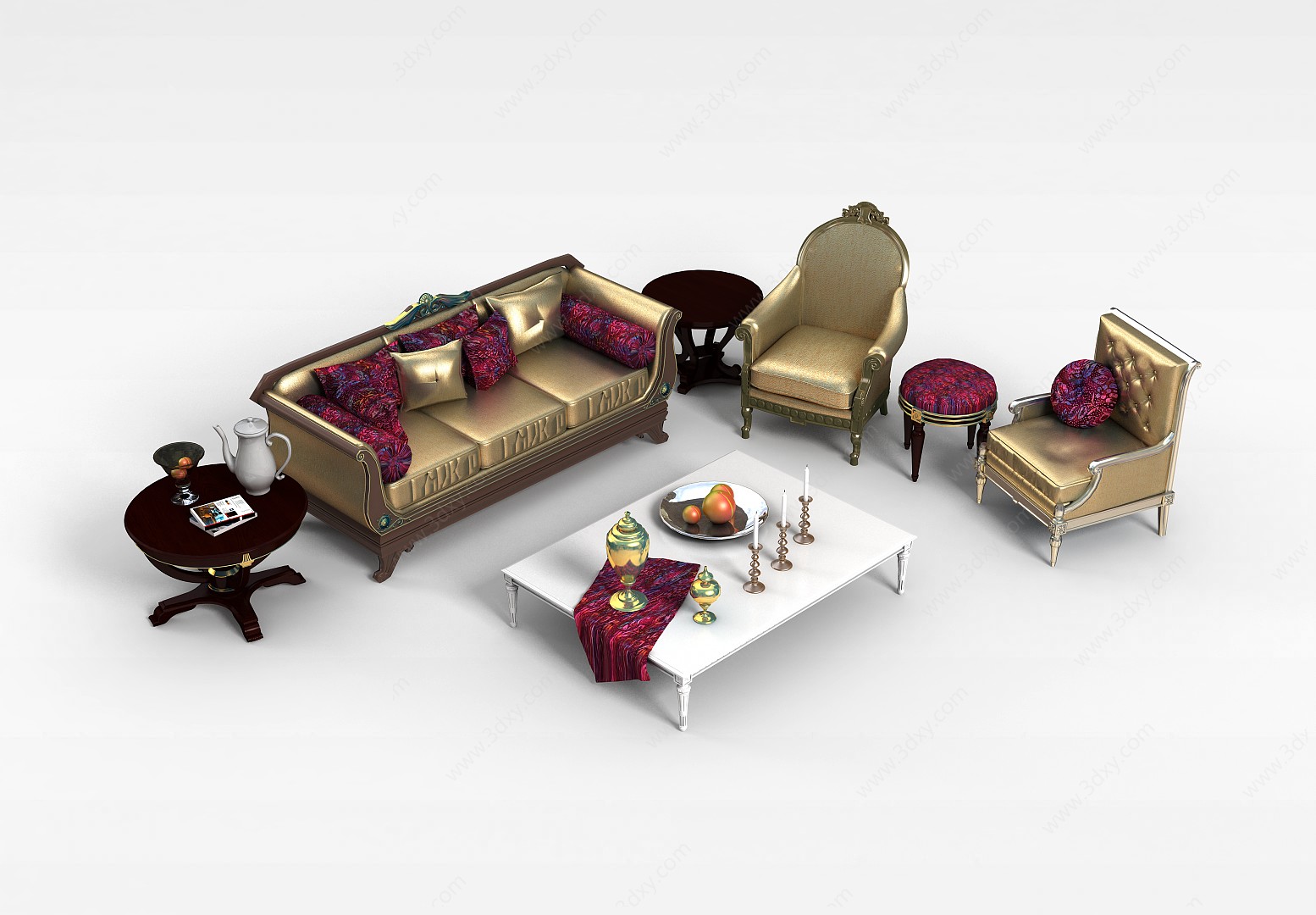 现代金色沙发茶几组合3D模型