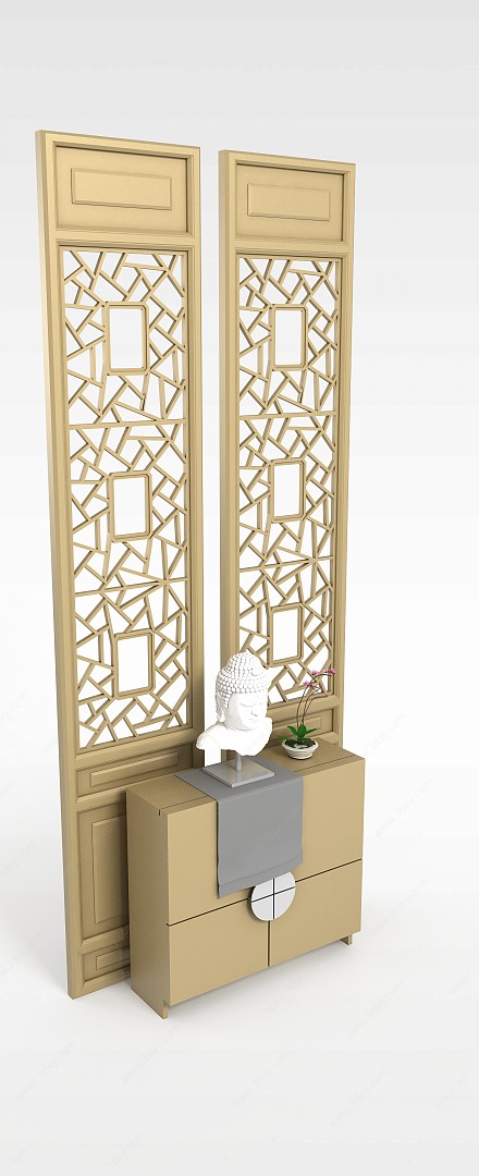 精品雕花门厅3D模型