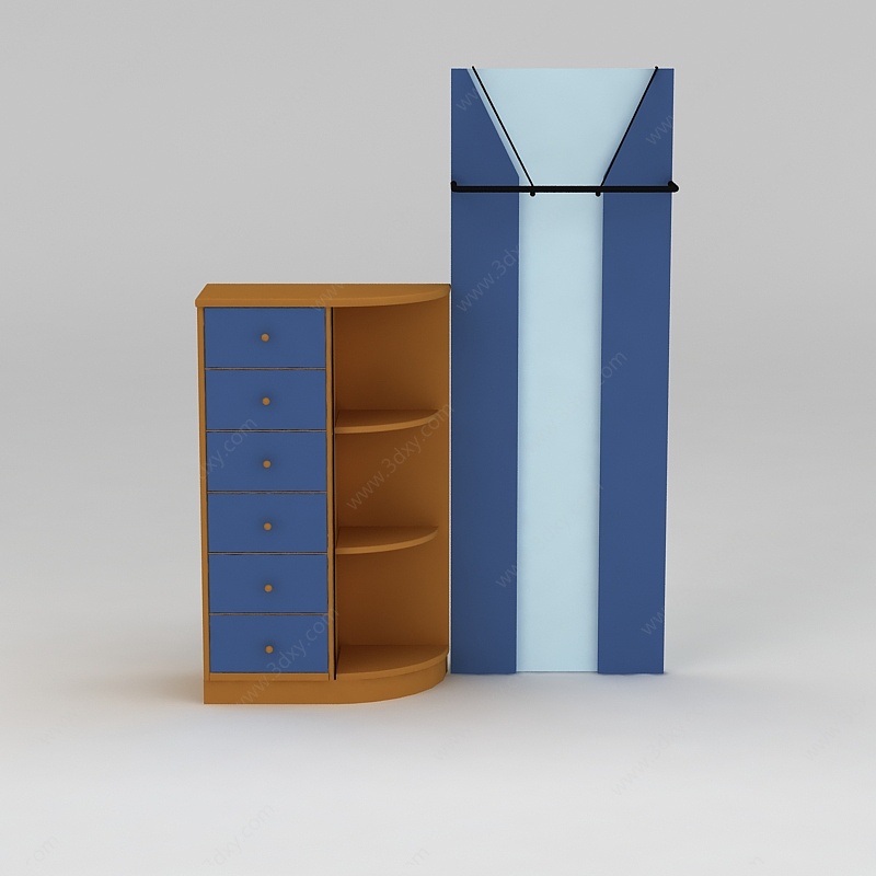 现代蓝色实木玄关鞋柜3D模型