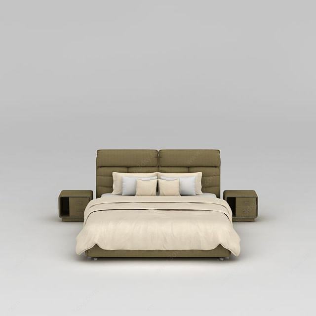 现代软包布艺双人床3D模型