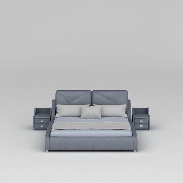 现代灰色软包双人床3D模型