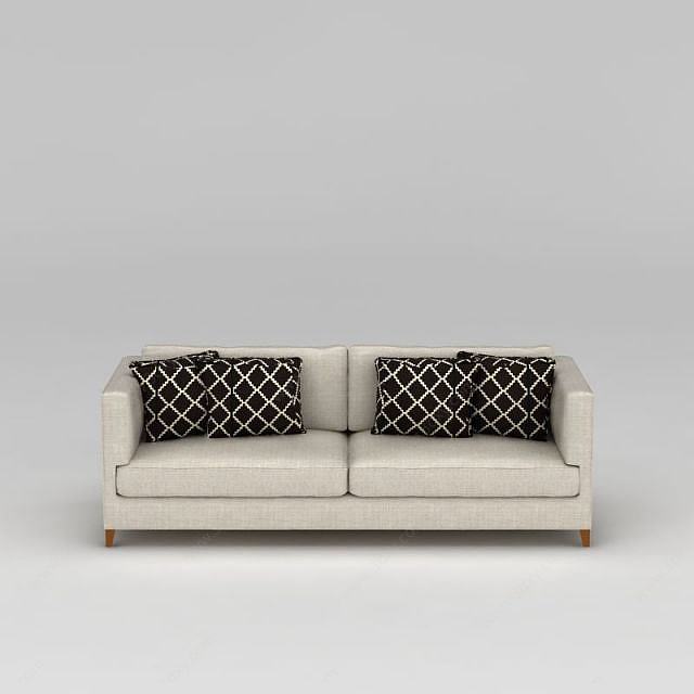 现代米白色布艺双人沙发3D模型