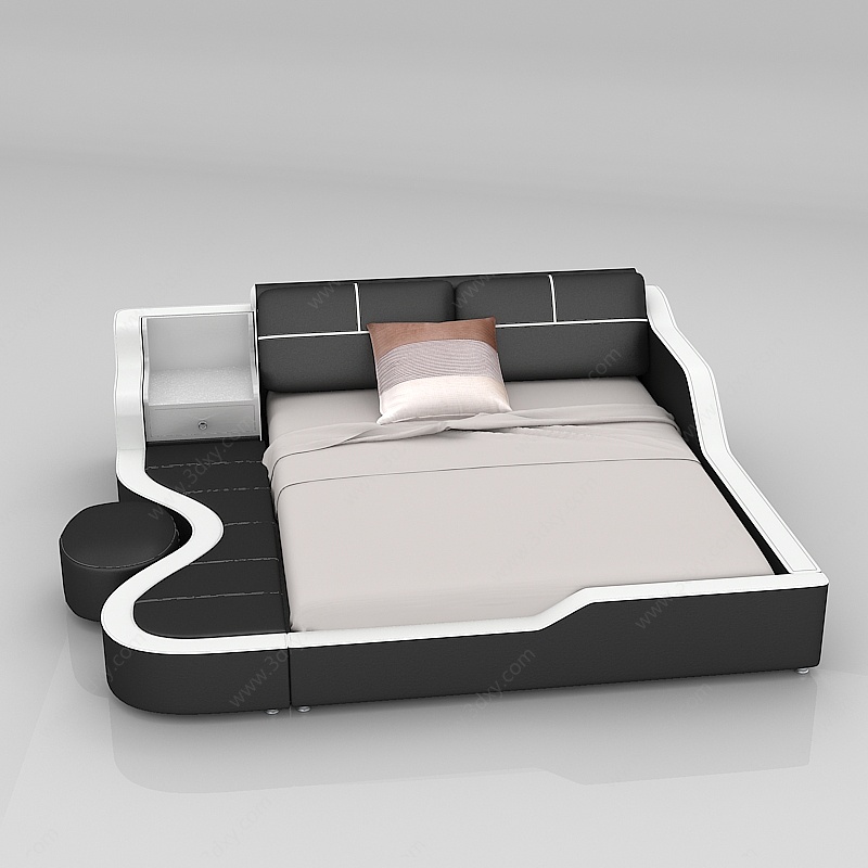 现代创意拼色双人床3D模型