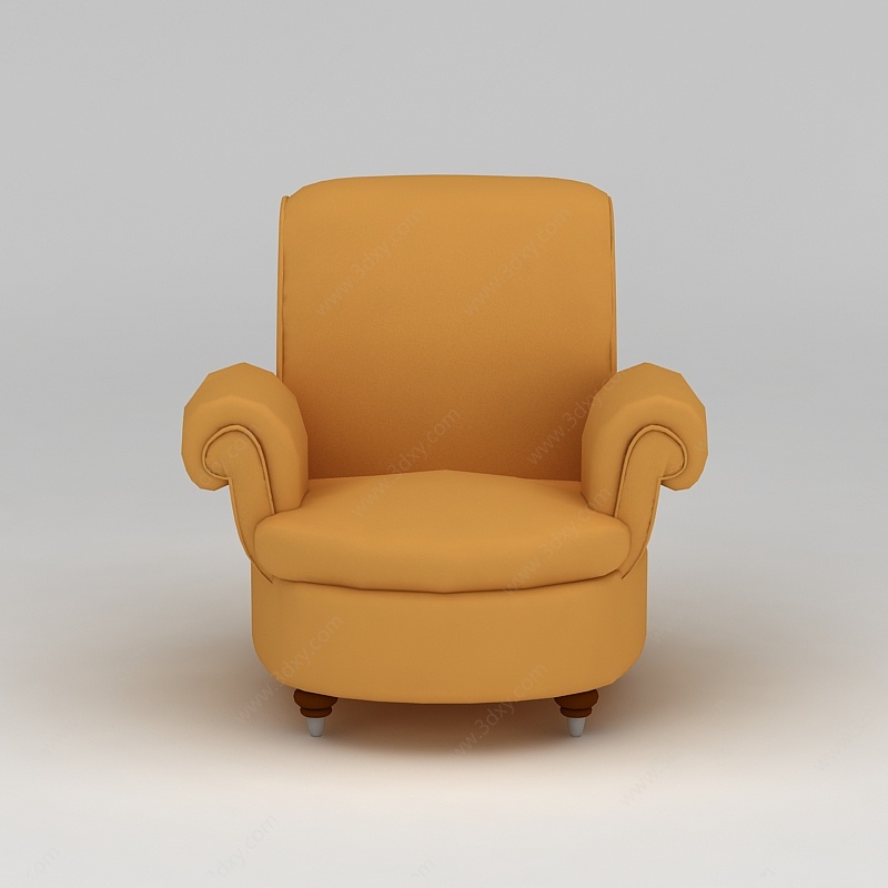 欧式黄色布艺沙发椅3D模型