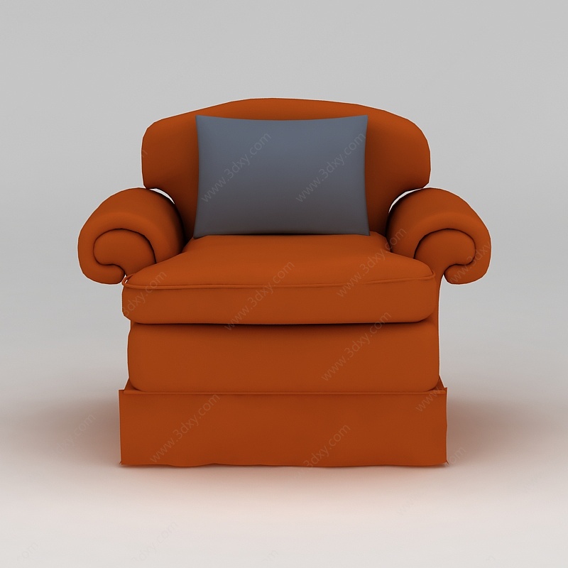 欧式橙色布艺沙发3D模型