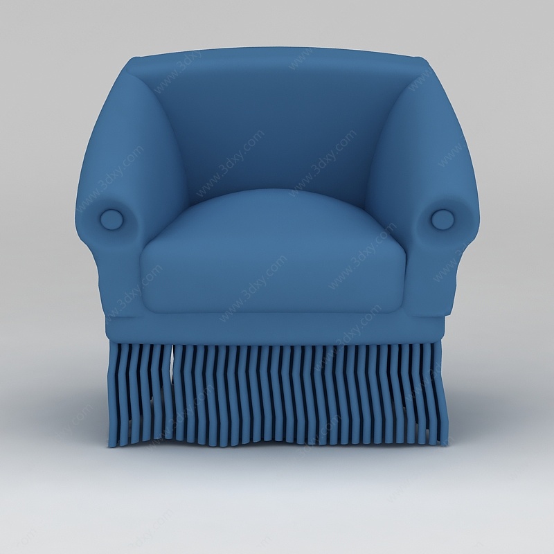 欧式蓝色布艺沙发椅3D模型