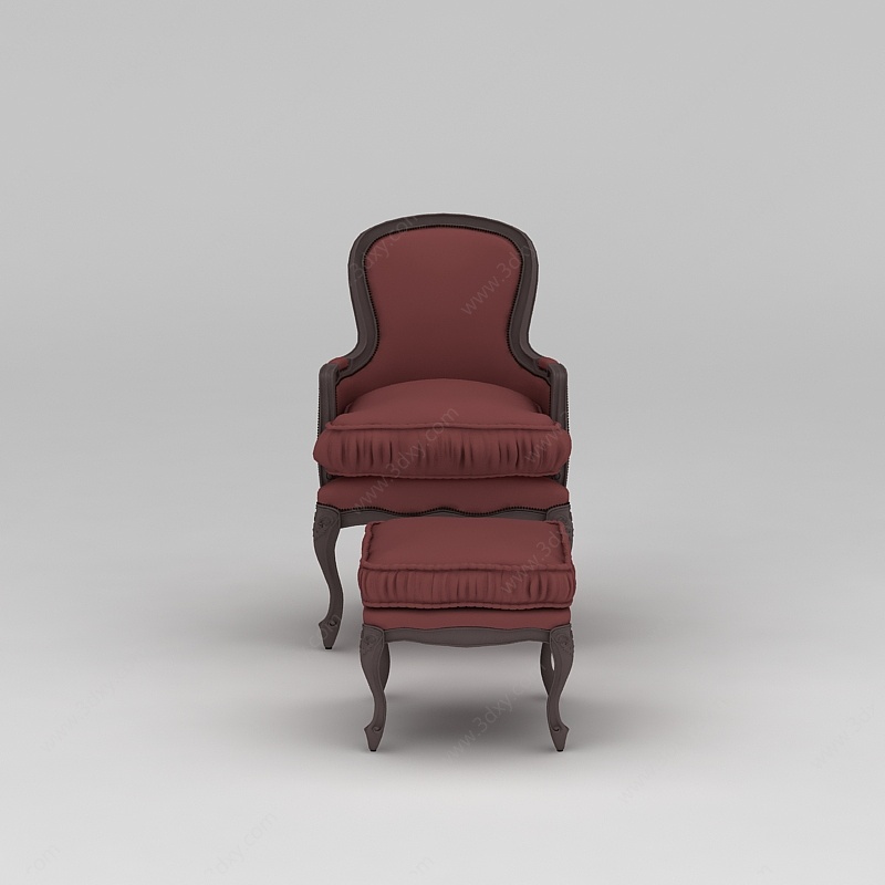 欧式红色布艺沙发脚凳3D模型
