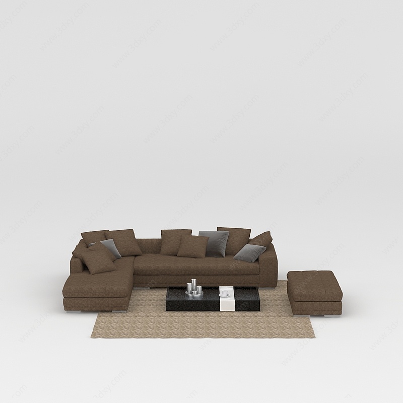 现代印花布艺沙发茶几组合3D模型