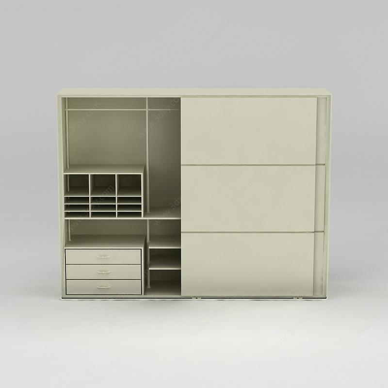 现代米色实木推拉门衣柜衣橱3D模型