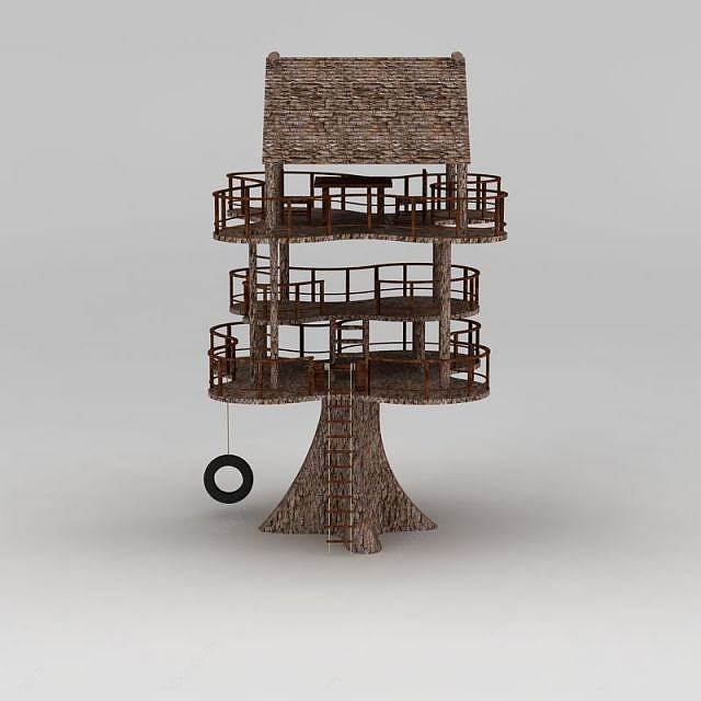 创意三层小树屋休息亭3D模型