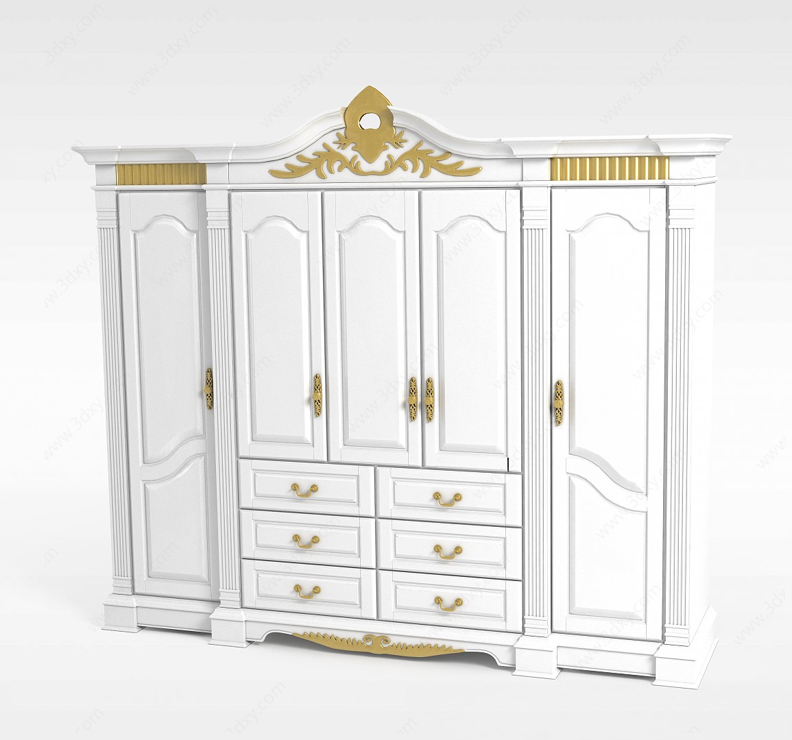 欧式白色雕花衣柜衣橱3D模型
