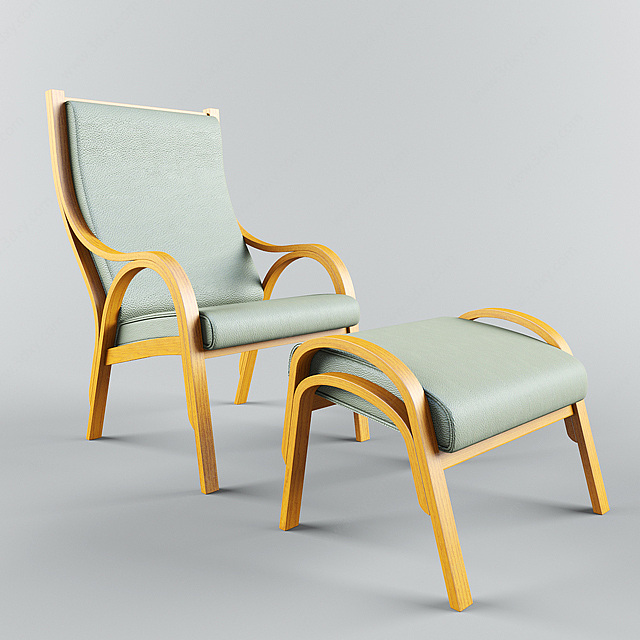 现代休闲躺椅脚凳组合3D模型