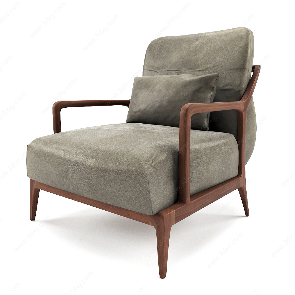 现代灰色布艺单人沙发椅3D模型