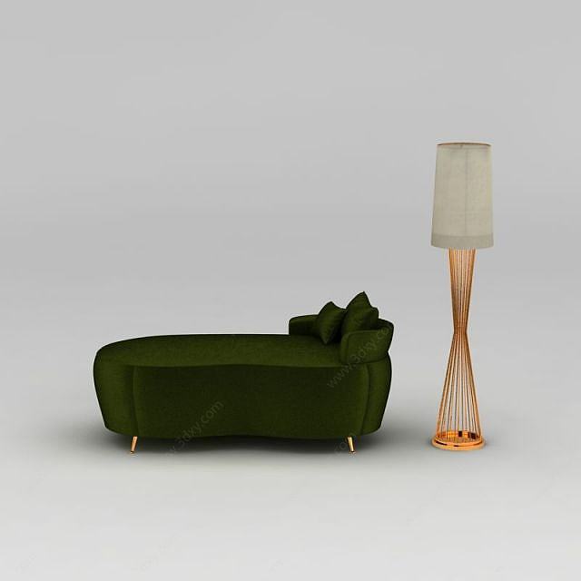 时尚绿色沙发床落地灯组合3D模型