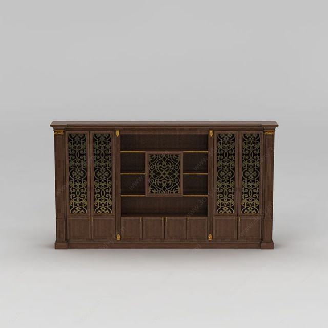 欧式实木雕花酒柜3D模型